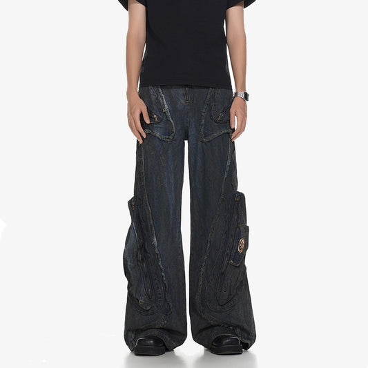 Men's American-style Street Fashion High Street Heavy Industry Heavy Shaped Denim Trousers