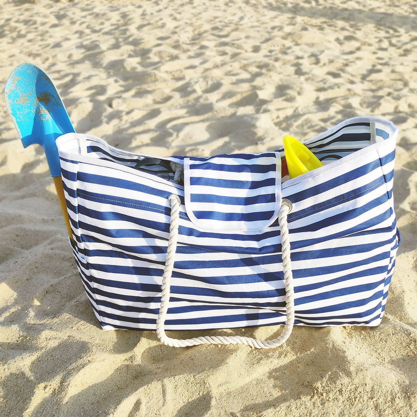 Large Capacity Beach Bag Blue And White Striped Handbag