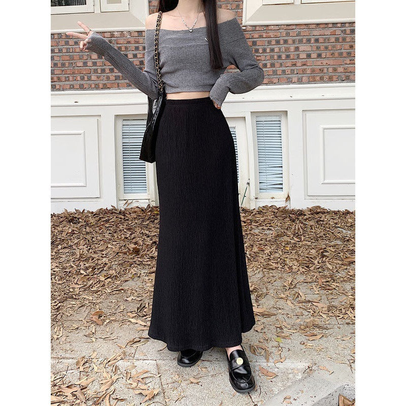 Vintage Crumpled A- Line Autumn Idle Style Skirt For Women