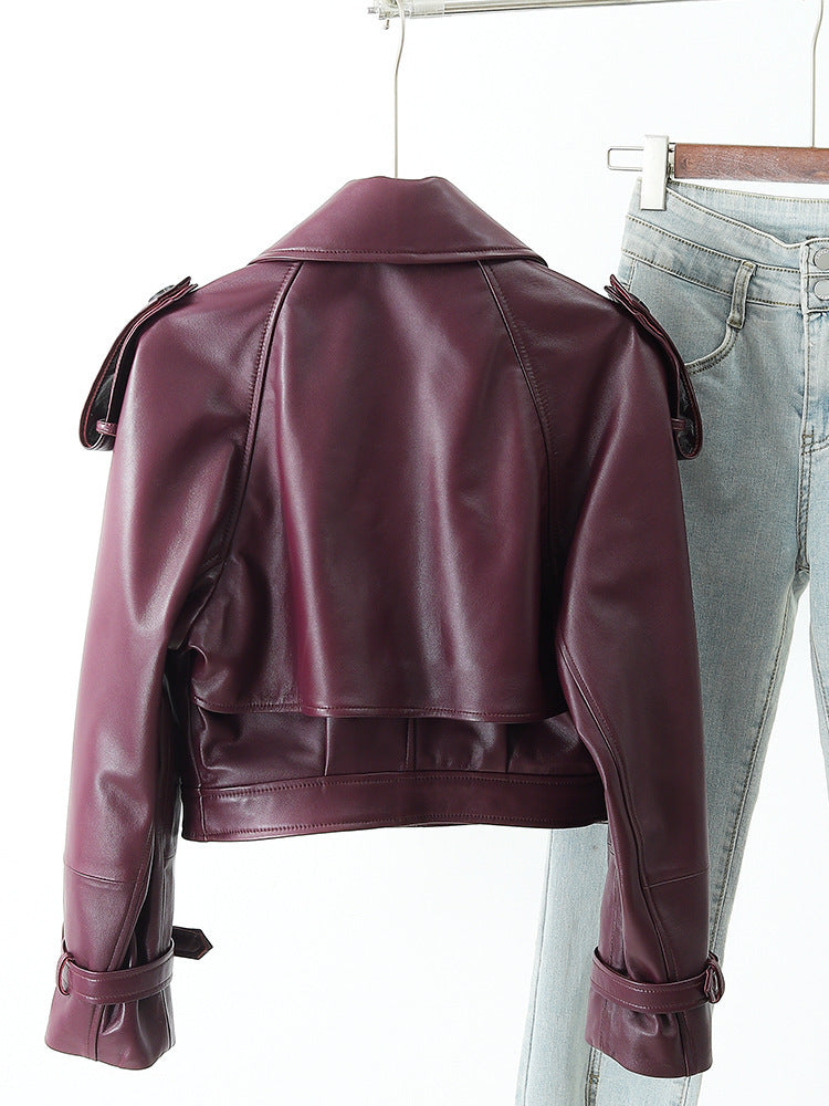 Women's Fashion Loose Outer Sheep Leather Jacket