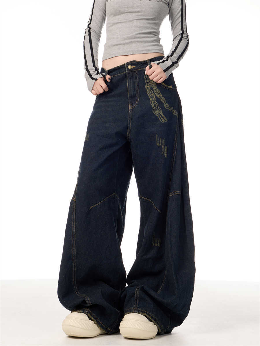 Women's Retro Patchwork Machete Wide Leg Denim Overalls