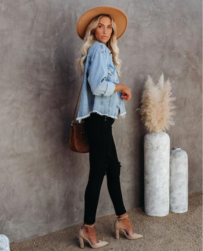 Denim  Loose Frayed Short Jacket