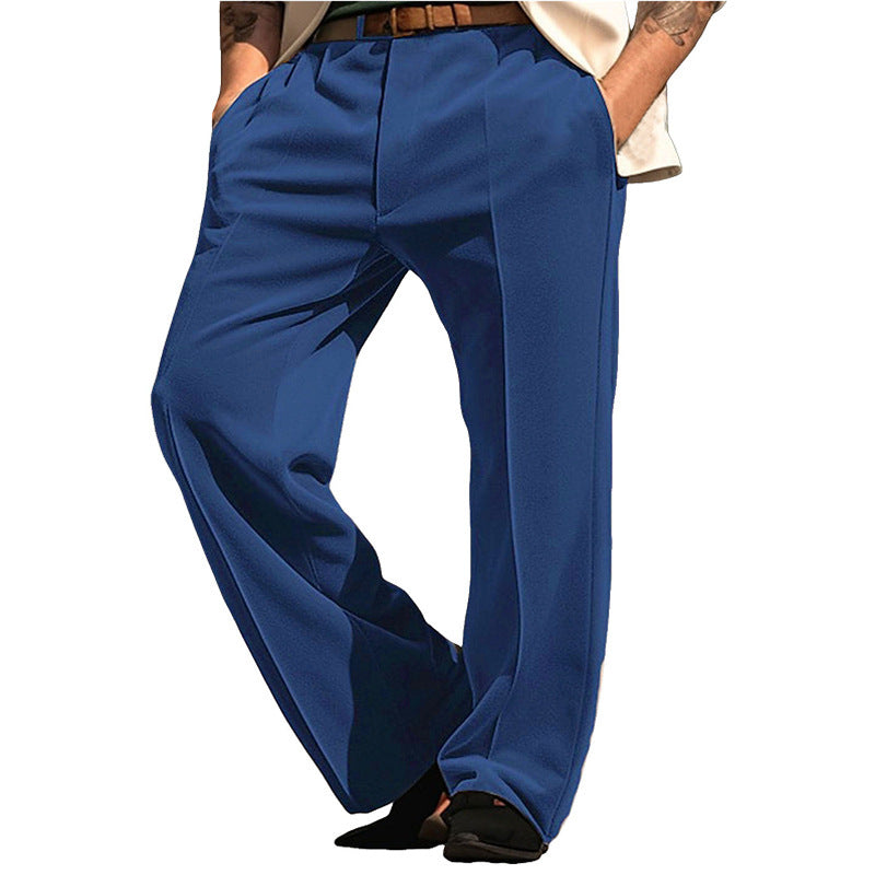 Men's Velvet Solid Color Oblique Pocket Straight Comfortable Suit Pants