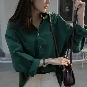 Retro Feeling Small Port Style French Long-sleeved Solid Color Shirt