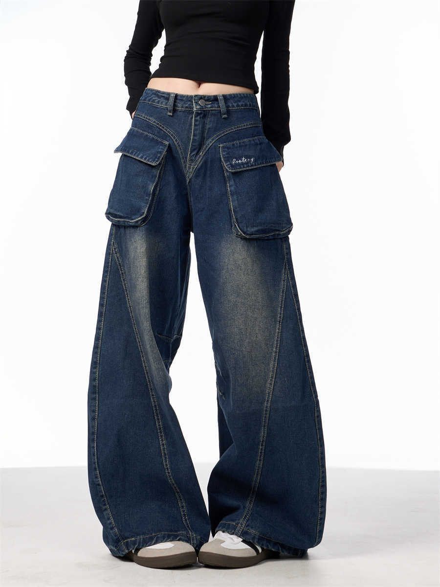 Women's Wide-leg Jeans With Pockets High Waist Loose Trousers