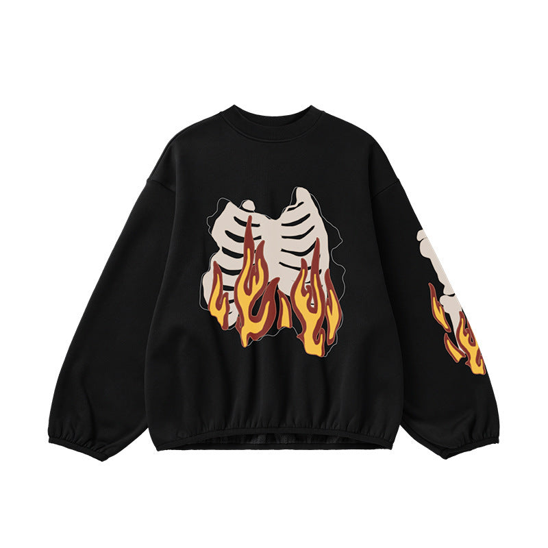 Fire Bone Round Neck Hoodie Short