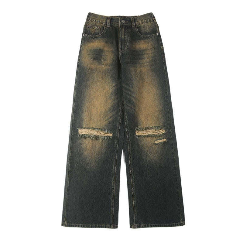 Men's Retro Distressed Rust Blue Ripped Jeans