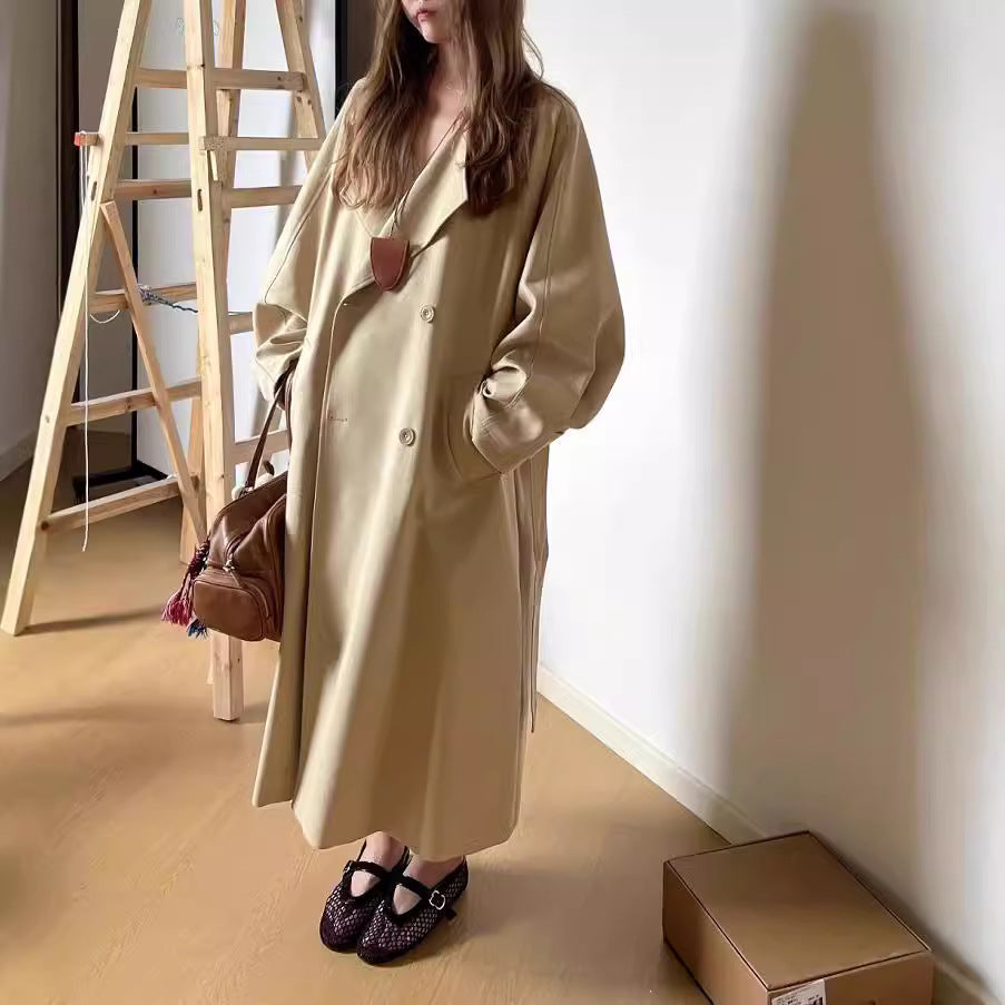 Early Autumn Lapel Long Trench Coat Raglan Sleeve Wide Version