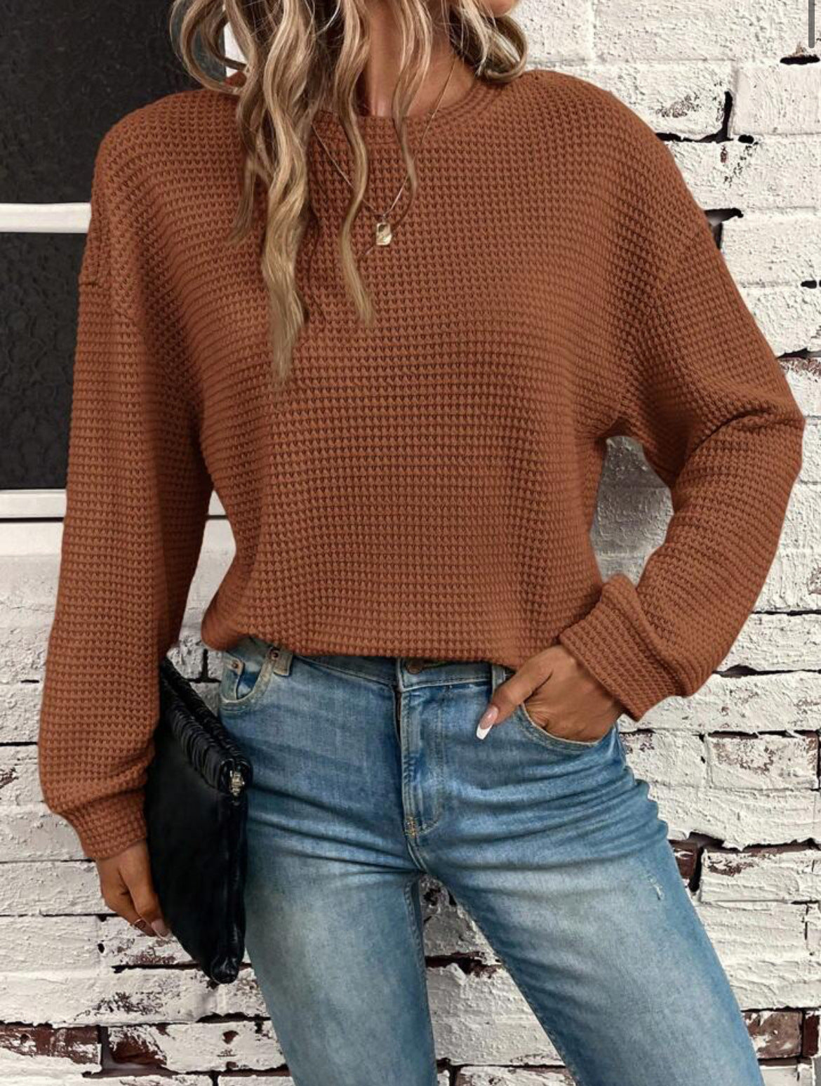 Women's Wear Round Neck Knitted Loose Long Sleeve Pullover Top