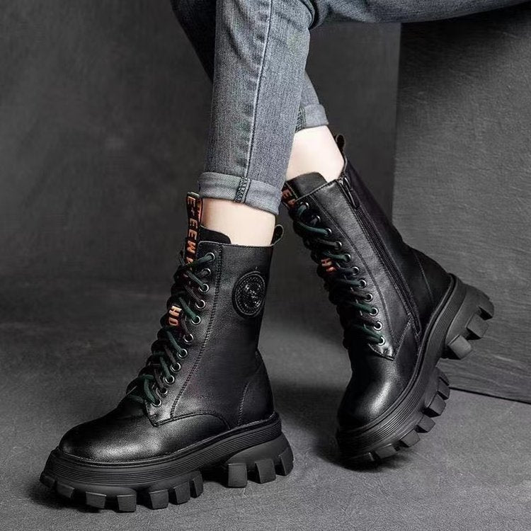 Women's Thick-soled High-top With Velvet Martin Retro Biker's Ankle Boots