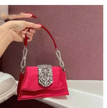 Bow Diamond Silk Satin Flap Small Square Bag