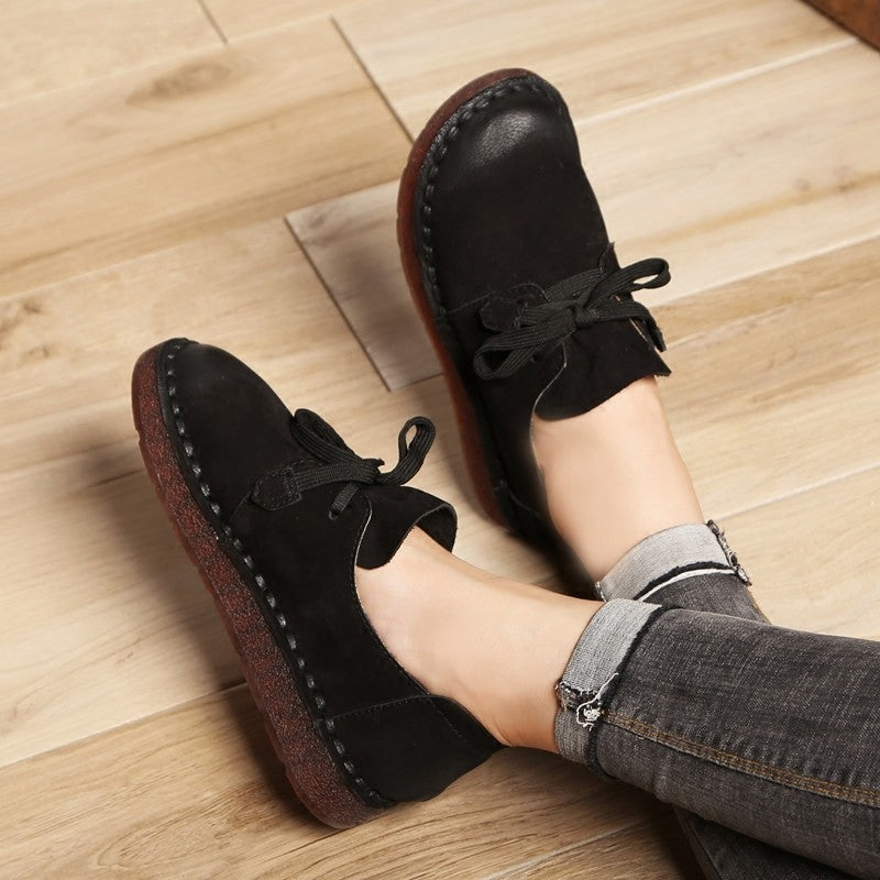 Casual Retro Beef Tendon Soft Sole Japanese Mori Women Comfortable Cowhide Small Shoes