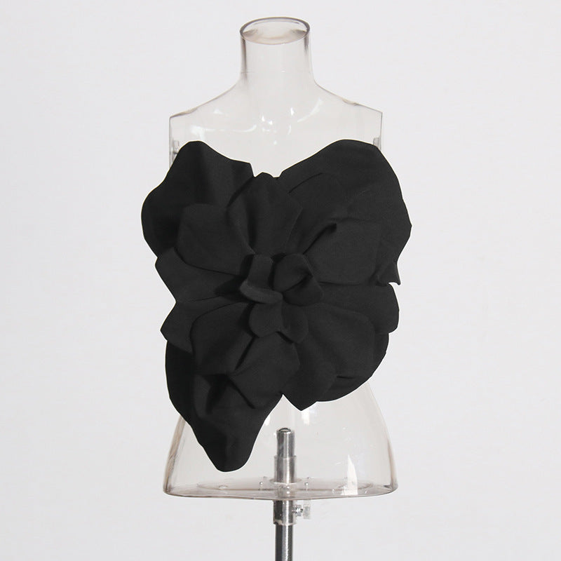 Three-dimensional Flower Backless Tube Top Vest