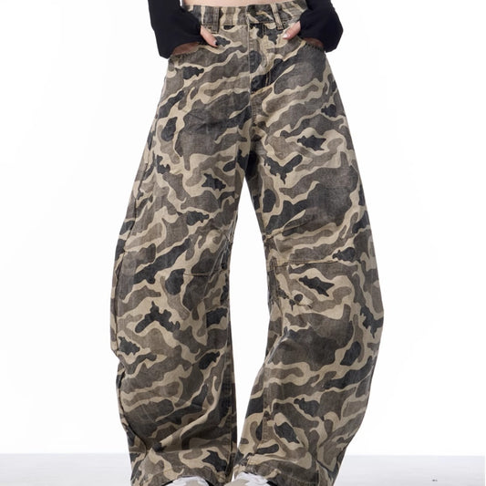 Overalls Wide-leg Pants Women's Washed Camouflage Couple Pants