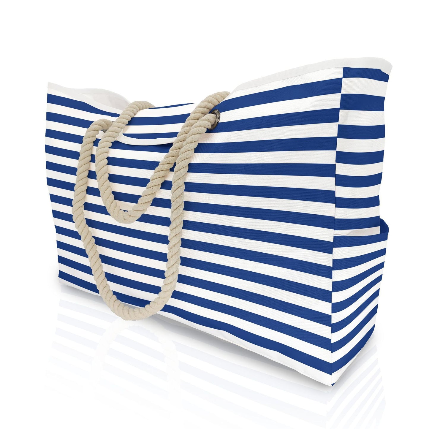 Large Capacity Beach Bag Blue And White Striped Handbag