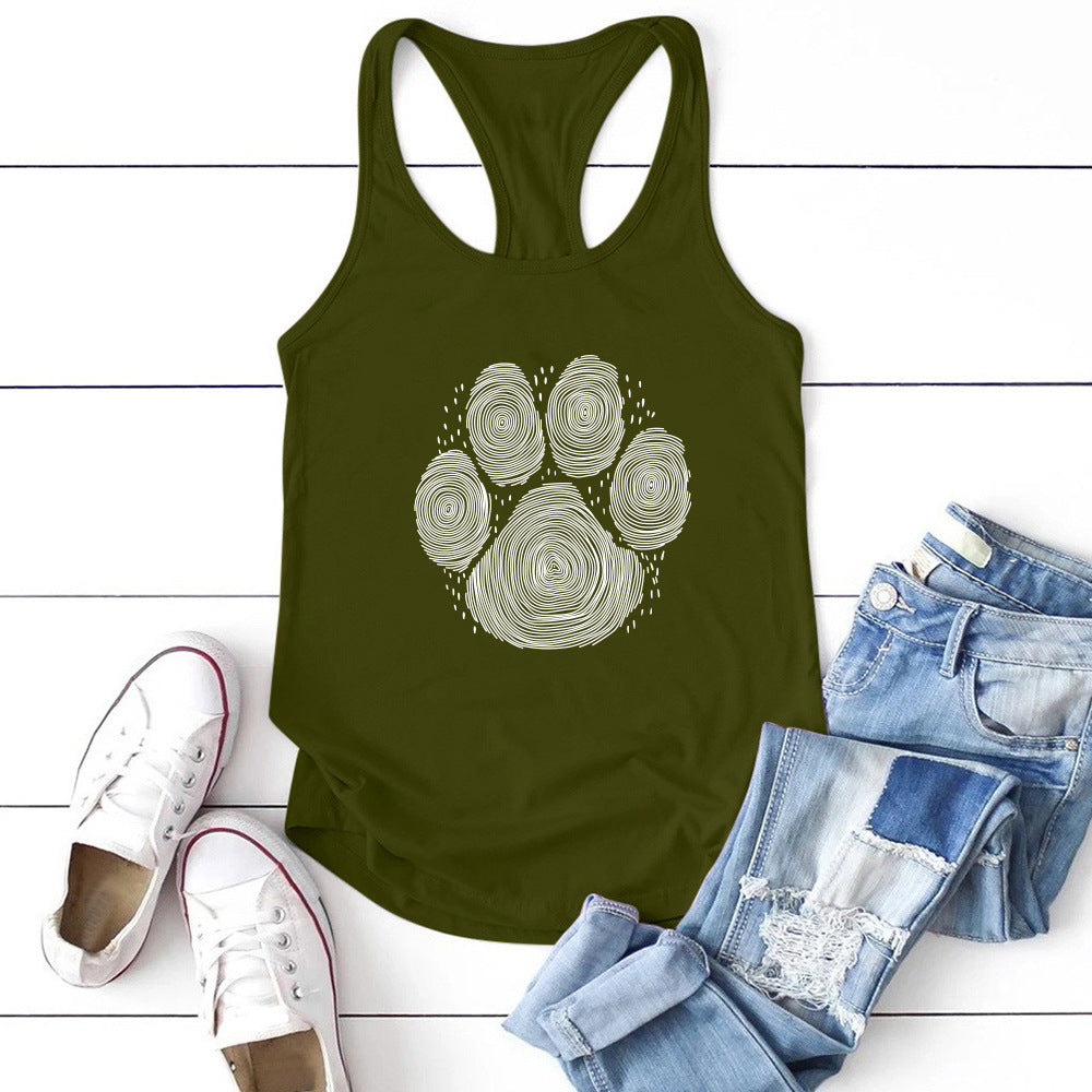 Dog's Paw Cute Foot Print Women's Vest Summer Funny