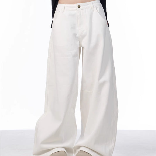 White Casual Loose Straight-leg Wide-leg Pants