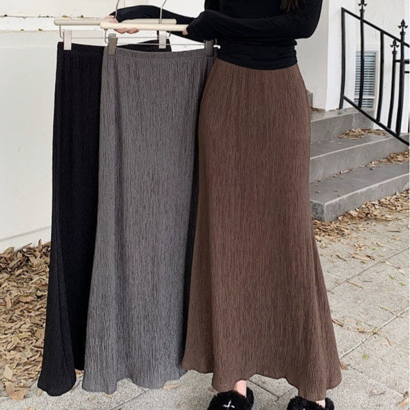 Vintage Crumpled A- Line Autumn Idle Style Skirt For Women