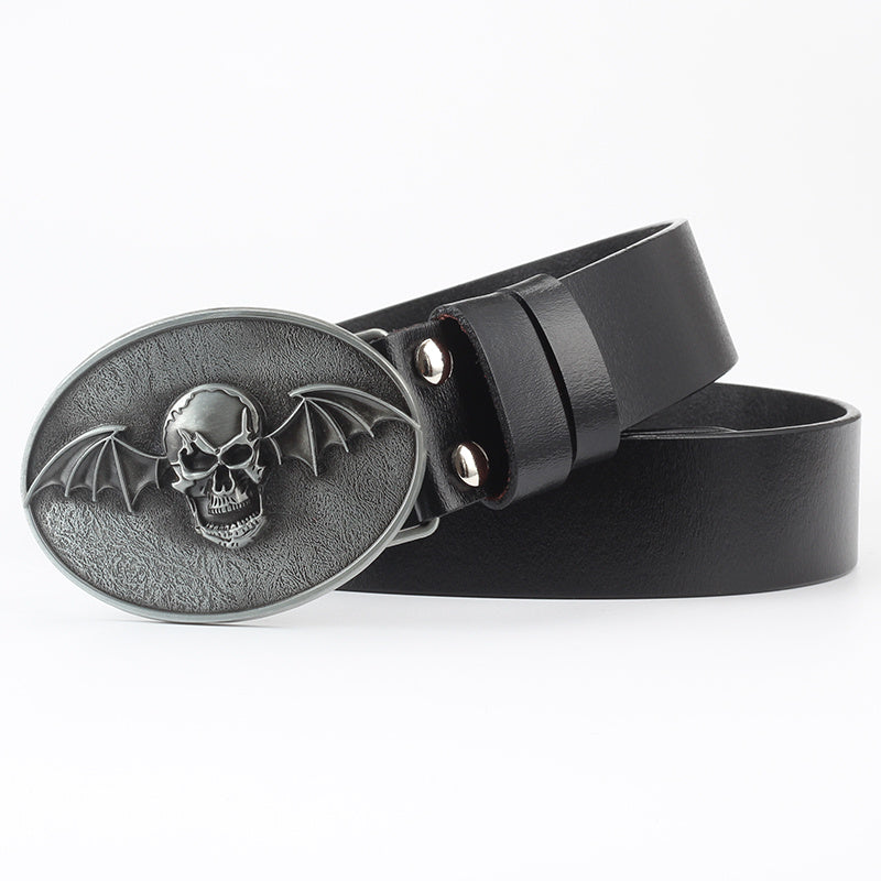 Casual Skull Decorative Two-layer Cowhide Belt