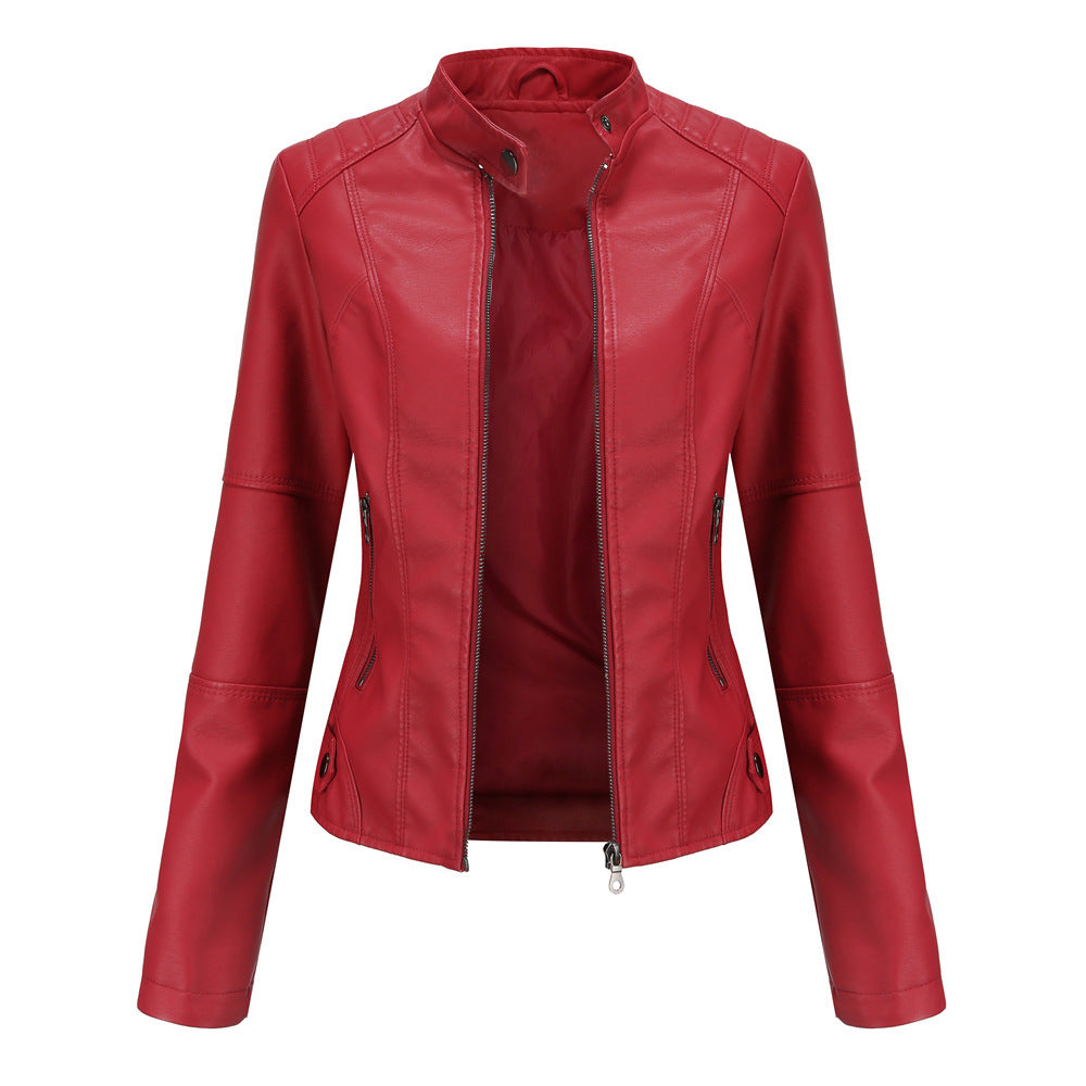 Biker Oversized Stand Collar Leather Jacket