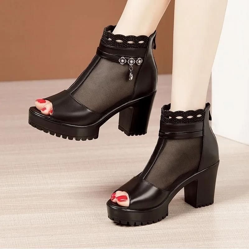 Soft Bottom Genuine Leather Mesh Sandal Boots