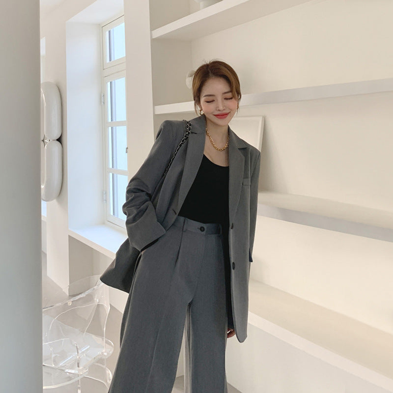 Women's Loose Korean Style Gray Suit