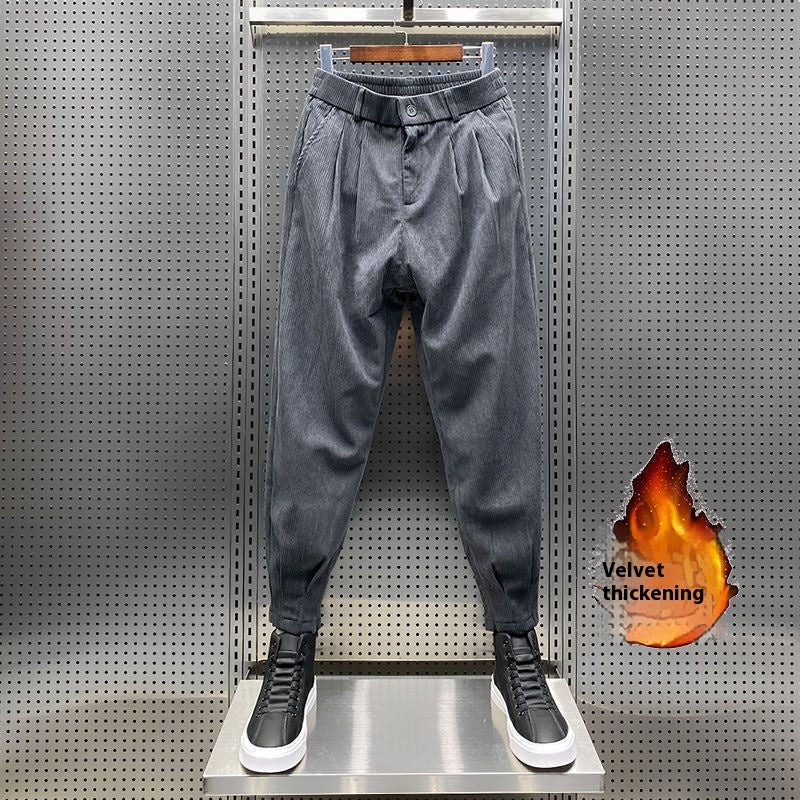 Fleece-lined Thickened Ankle-length Pants Male