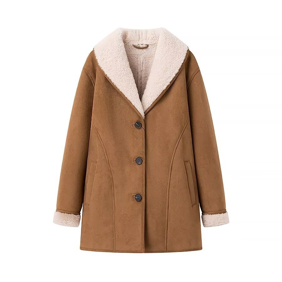 Women's Fur And Leather Overcoat Coat