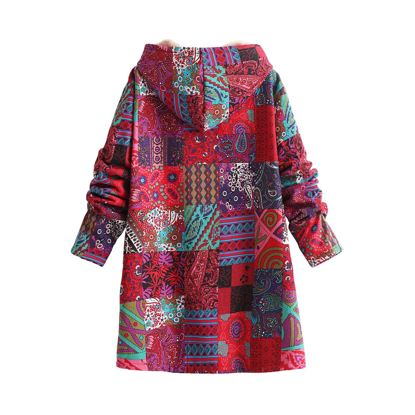 Cotton And Linen Printed Hoodie Warm Plush Coat