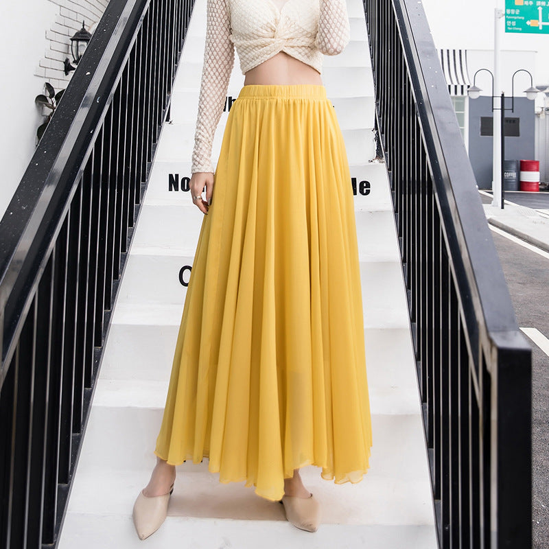 Professional Dance Solid Color High Waist Long Skirt Large Swing Skirt