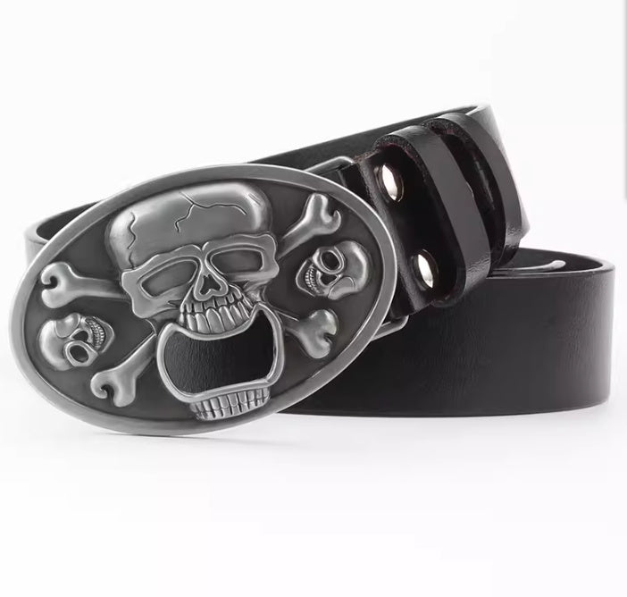 Casual Skull Decorative Two-layer Cowhide Belt