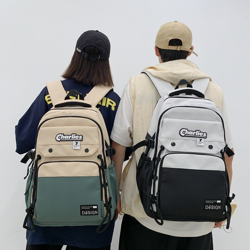 Large Capacity Men's Contrast Color Double Fashion Cool College Student Couple Backpack