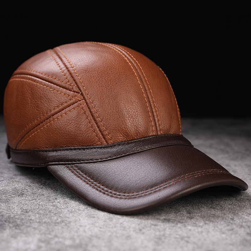 Men's cap first layer leather baseball cap