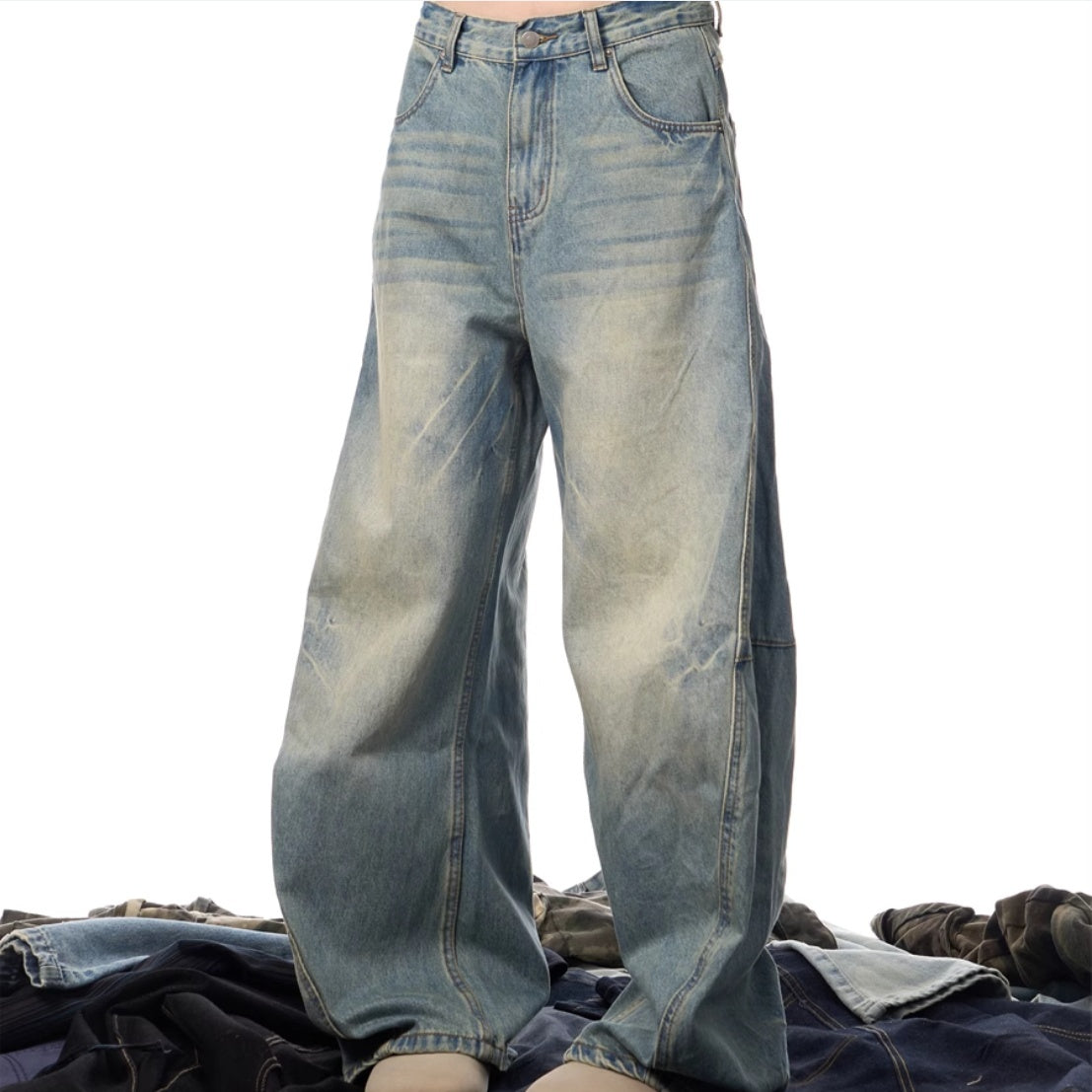 Retro Worn Loose Washed-out Worn Jeans Women's Trousers