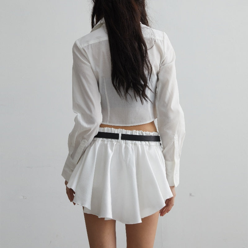 White Versatile Anti-exposure Ruffled Short Skirt