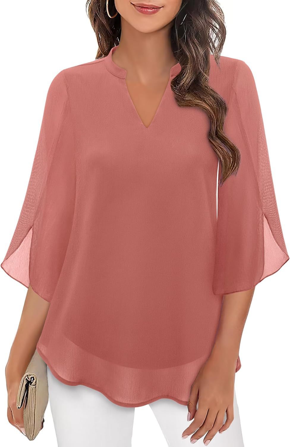 Women's Petal Sleeve Top Loose V-neck Chiffon Shirt