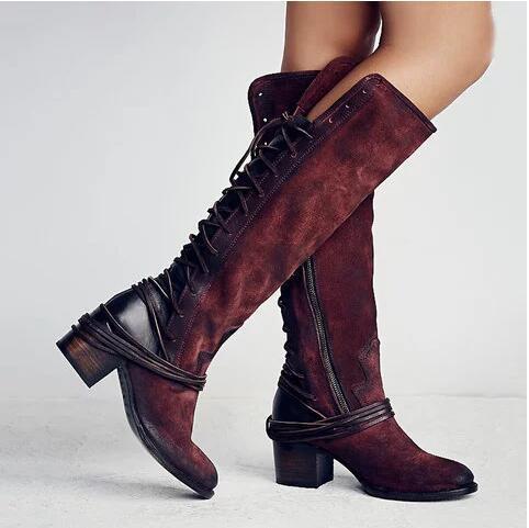 Chunky Heel High Heel Back Bandage Tall Knight Boots Women