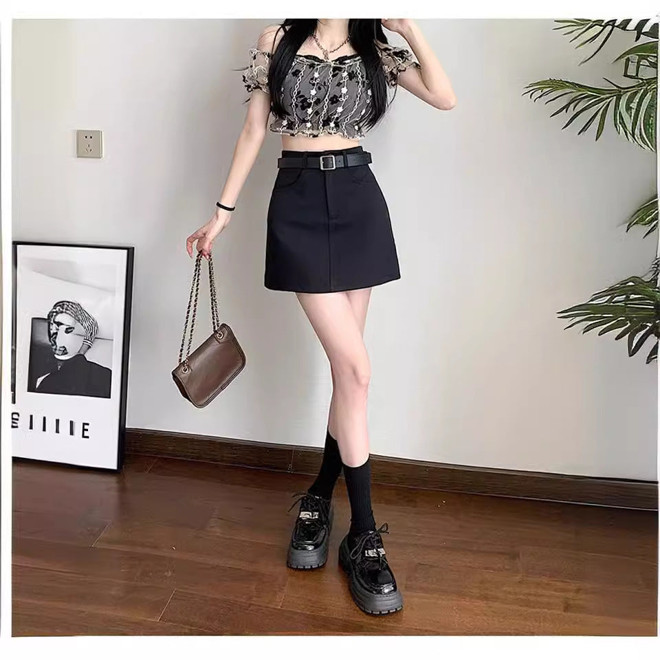 Sweet And Spicy Style High Waist A- Line Skirt Split Hip Skirt