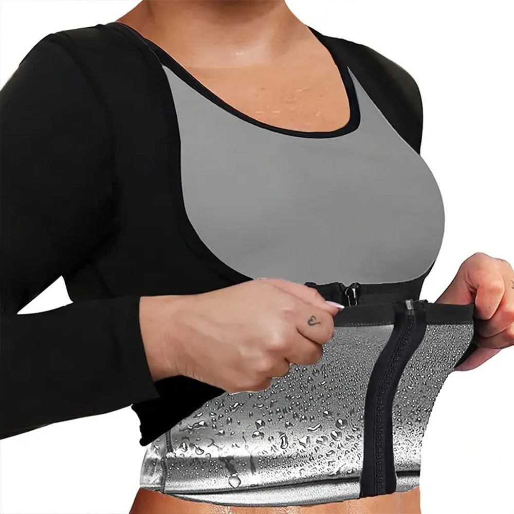 Waist Girdling Belly Contraction Tight Sportswear Long-sleeve Zipper Women's Tops