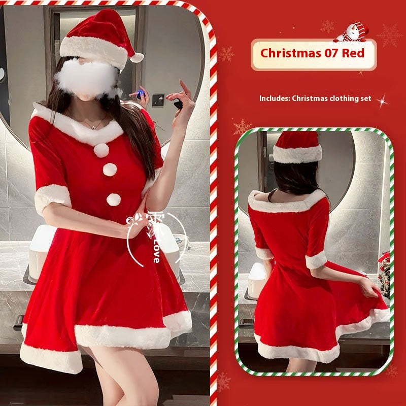 Christmas Festival Uniform Red Velvet Christmas Dress