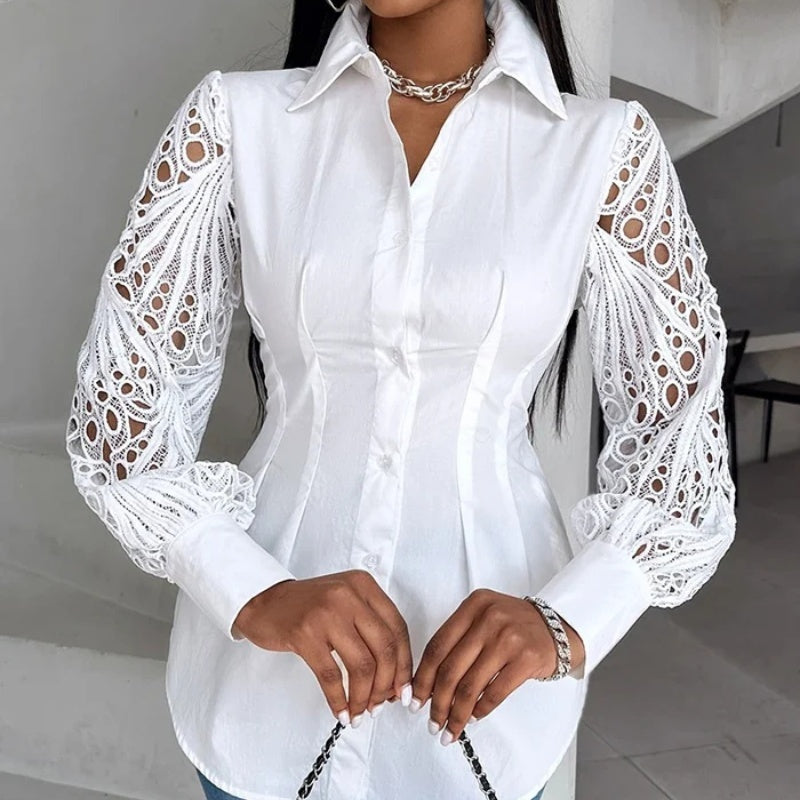 New Women's Lace Stitching Long-sleeved Shirt