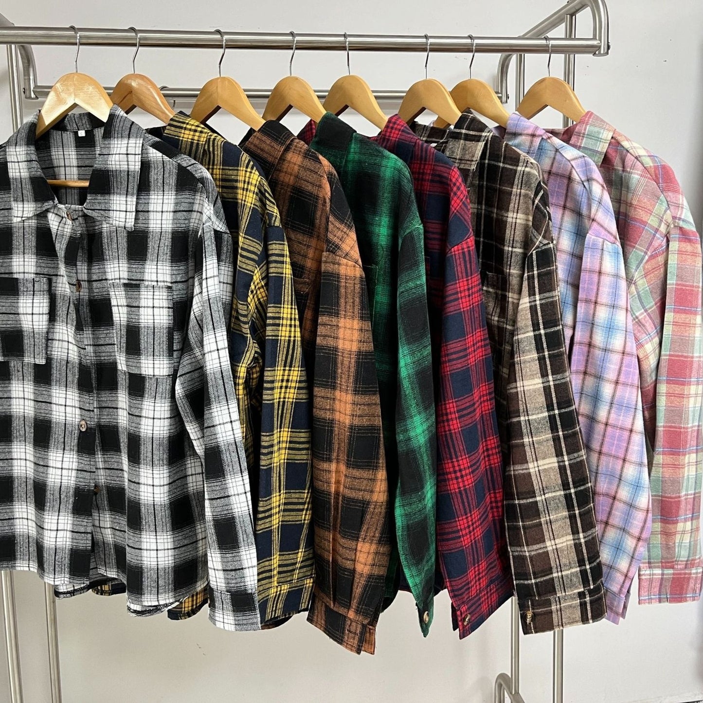 Lapel Plaid Contrast Color Striped Long Sleeve Shirt Coat