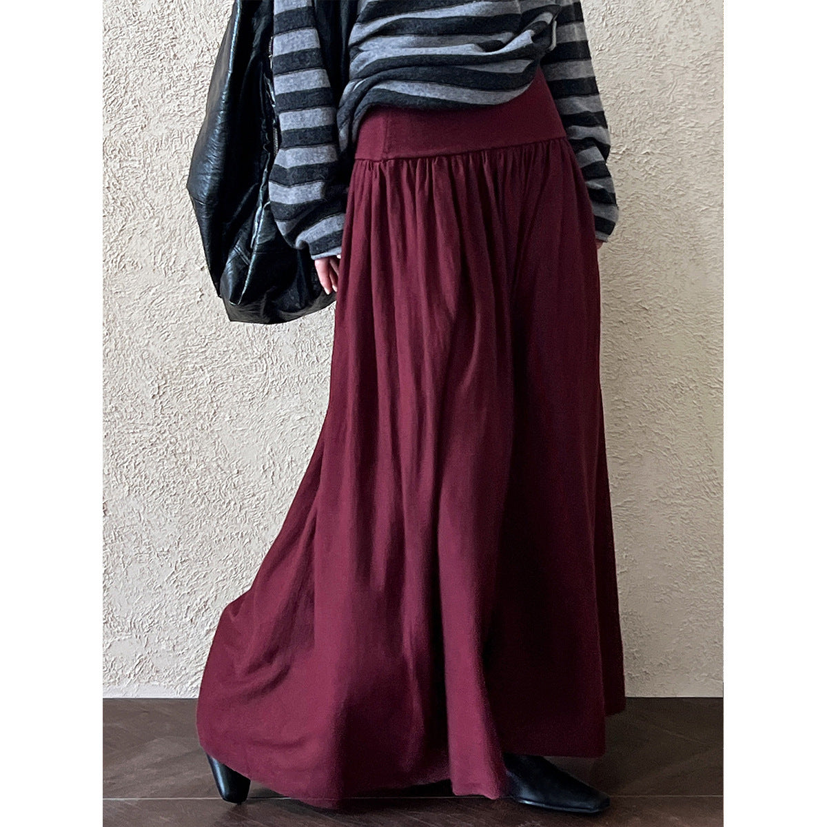 Casual Swing A- Line Autumn New Elastic High Waist Drooping Skirt