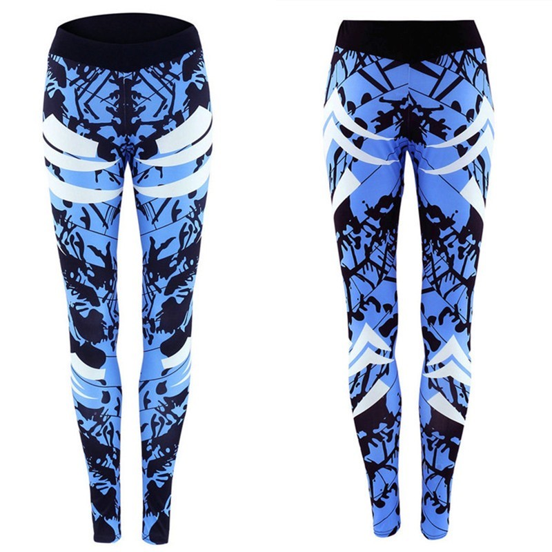 Dark Blue Printed Tight Gym Leggings