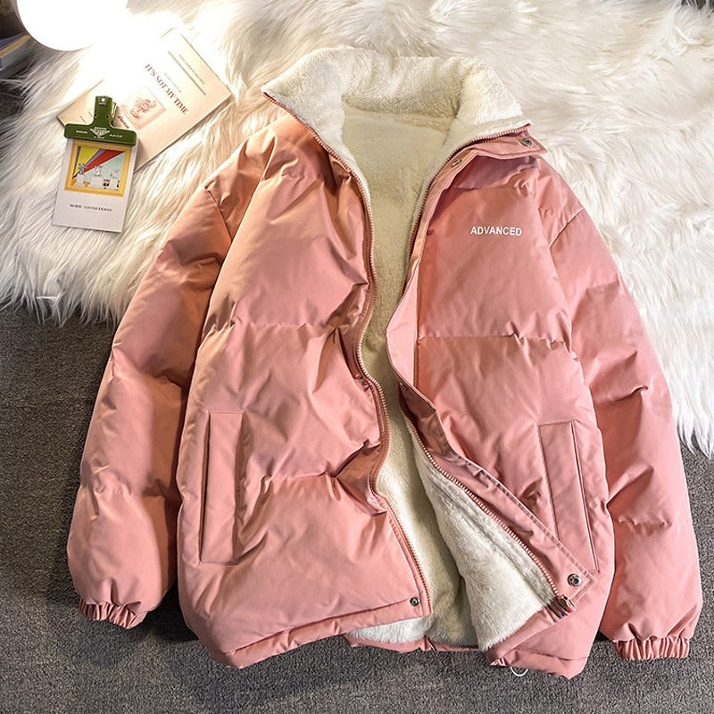 Winter New Padded Coat Hong Kong Style Loose Down Cotton-padded Jacket Fleece-lined