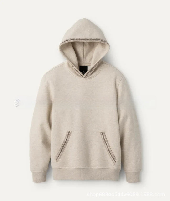 Hooded Pullover Earth Color Coat Fleece-lined