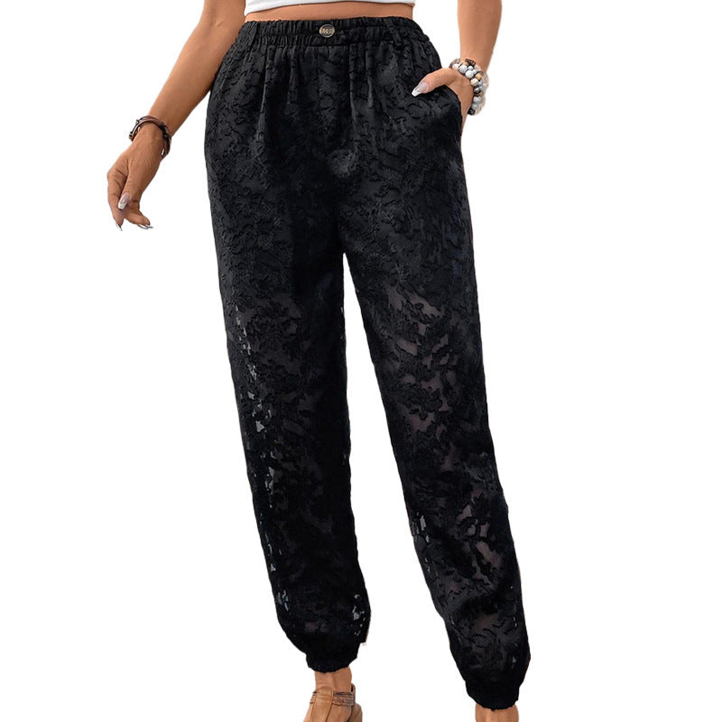 Women's High Waist Casual Texture Ankle Banded Pants