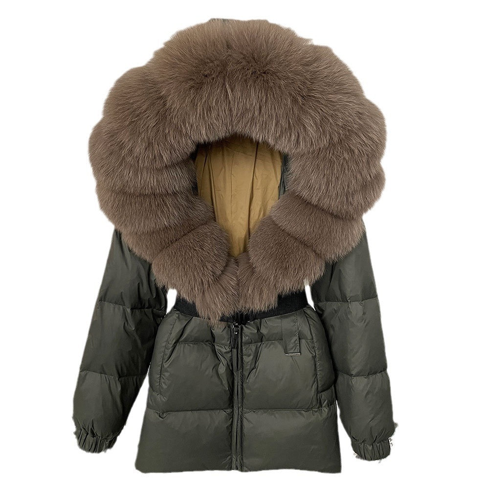 Oversized Real Fox Fur Collar Hooded White Duck Down Jacket