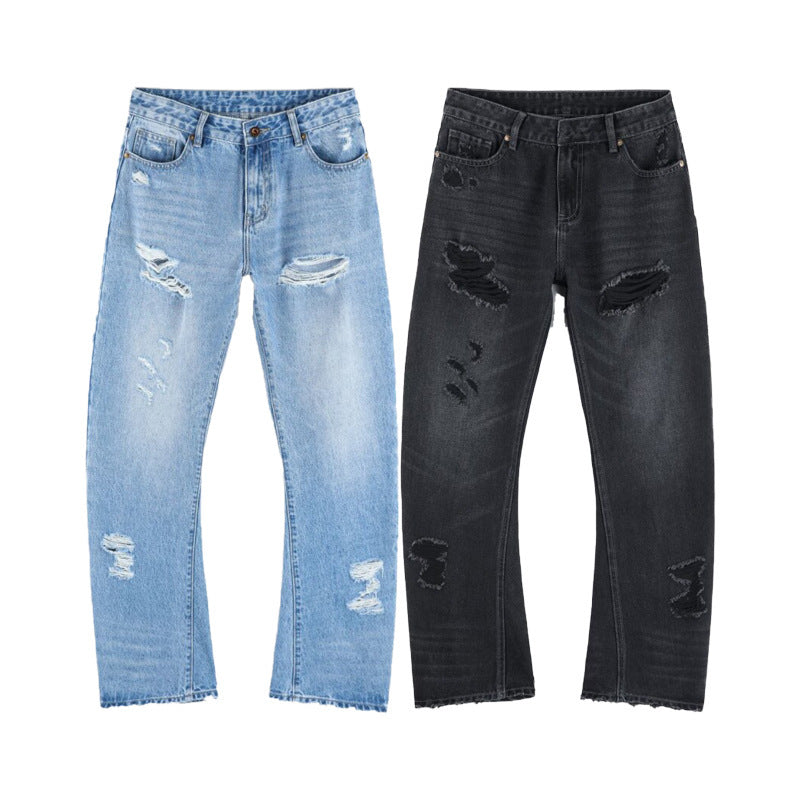 Men's High Street Heavy Industry Water Washed Hole Jeans