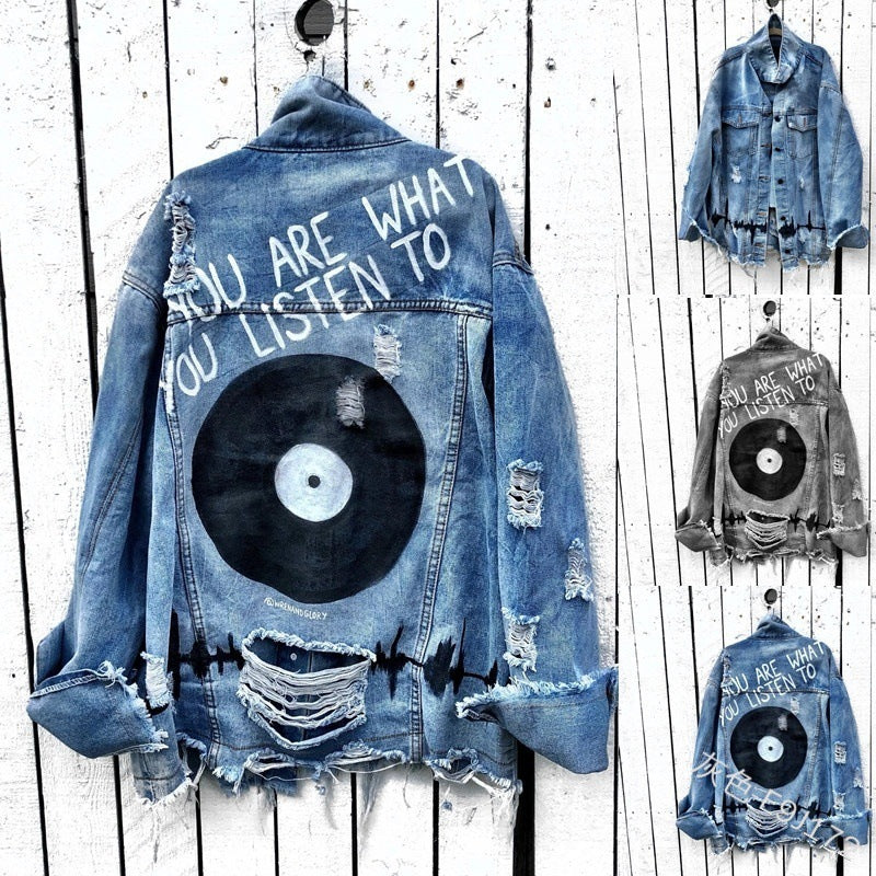 Loose Denim Jacket Women Spring And Autumn Lapel Long-Sleeved Irregular Hem Jacket Jacket